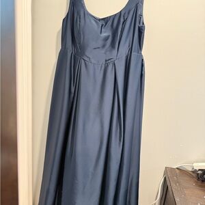 Satin Navy Blue Sleeveless Ball Gown Prom Dress Bridesmaid Formal Black Tie